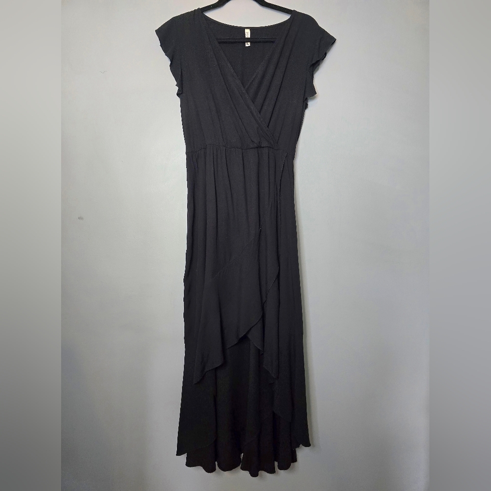 GRECERELLE BLACK FAUX WRAP DRESS